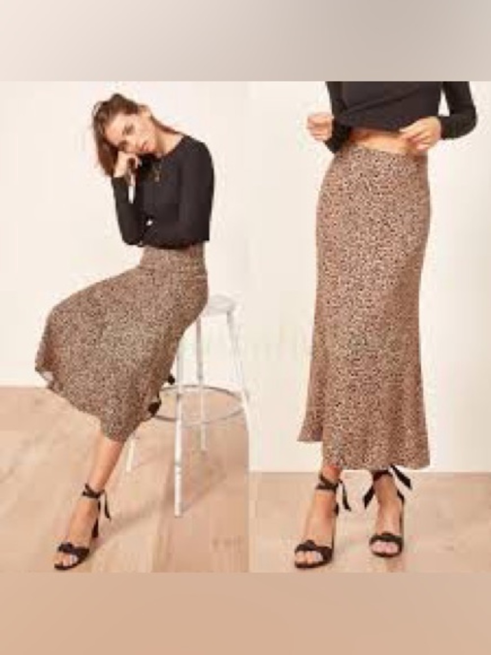 Reformation Bea Bengal leopard midi skirt coquette Y2K minimalist